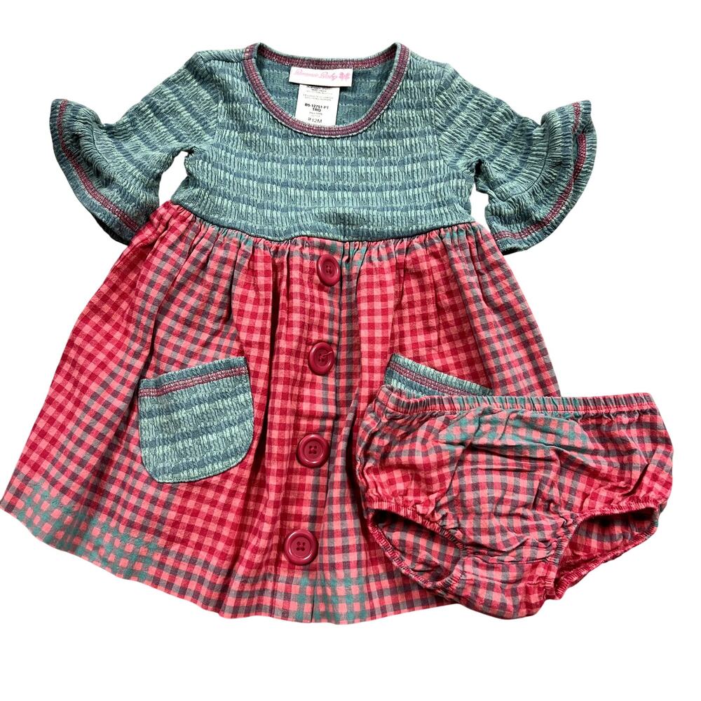 Bonnie Baby Pink + Blue Gingham Two Piece Set Size 12 Mo.